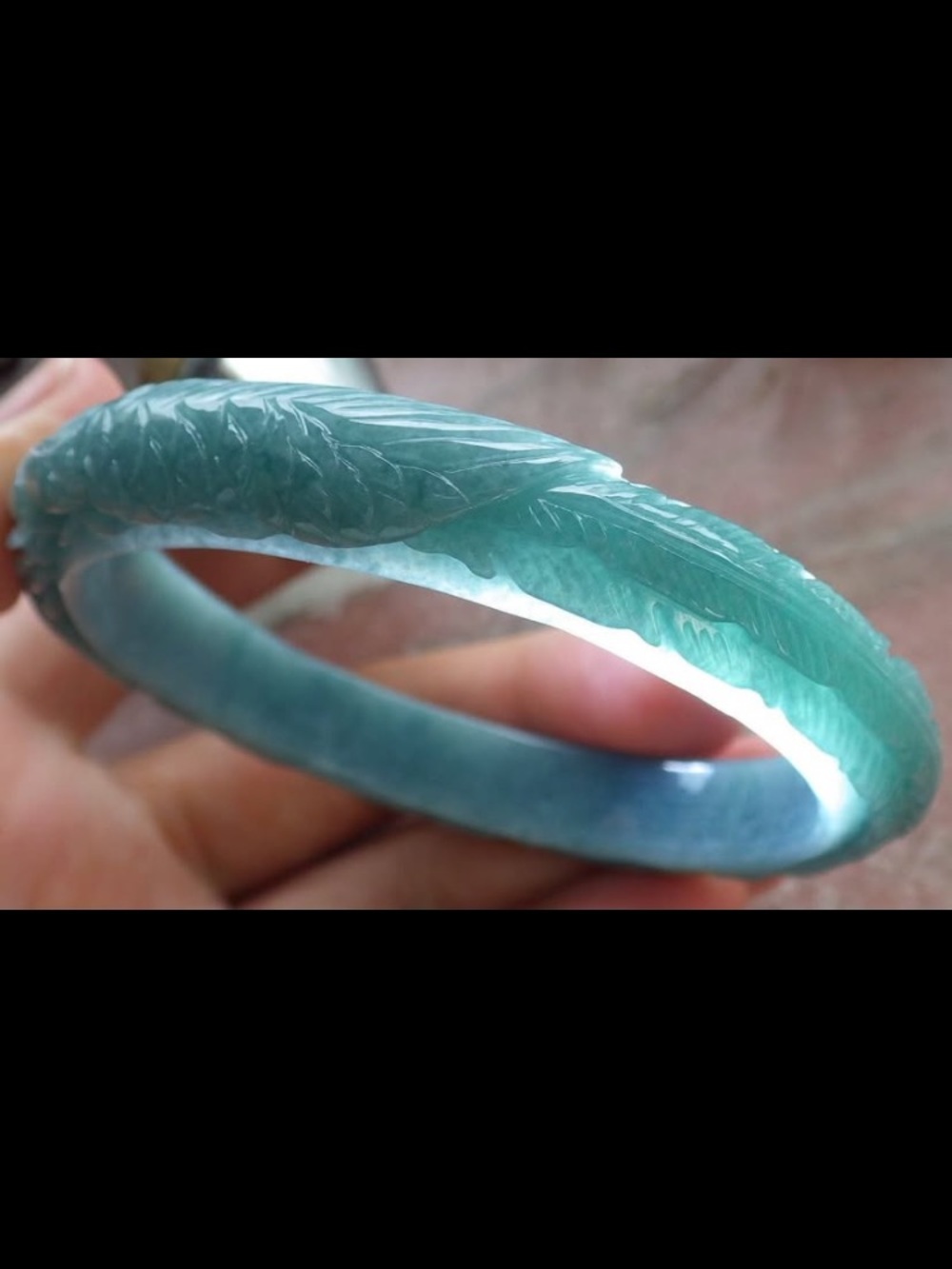 Elegant bangle certificate jadeite jade phoenix flower bangle water blue green